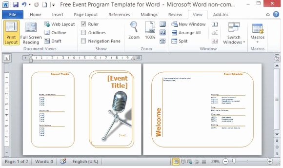 Theatre Program Template Beautiful Free event Program Template for Word