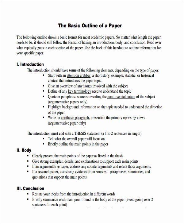 Thesis Outline Template Fresh 10 Paper Outline Templates Free Sample Example format