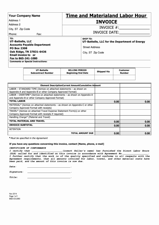 Time and Material Template Beautiful Fillable Time and Material and Labor Hour Invoice Template