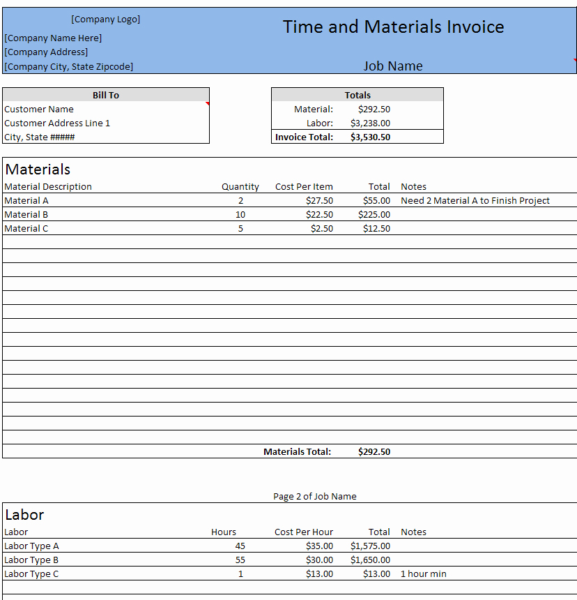 Time and Material Template Beautiful Free Construction Time and Material forms