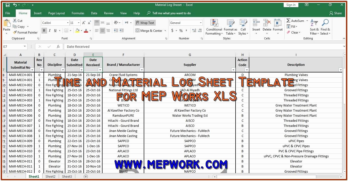 Time and Material Template Beautiful Time and Material Log Sheet Template for Mep Works Xls