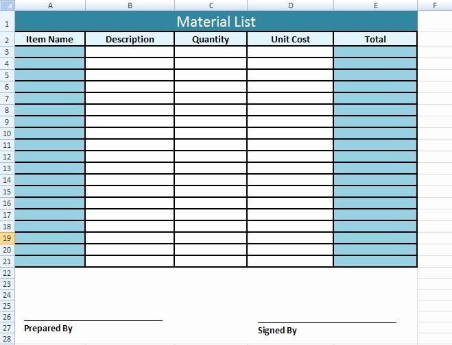 Time and Materials Template Awesome Get Material List Template In Excel Microsoft Excel