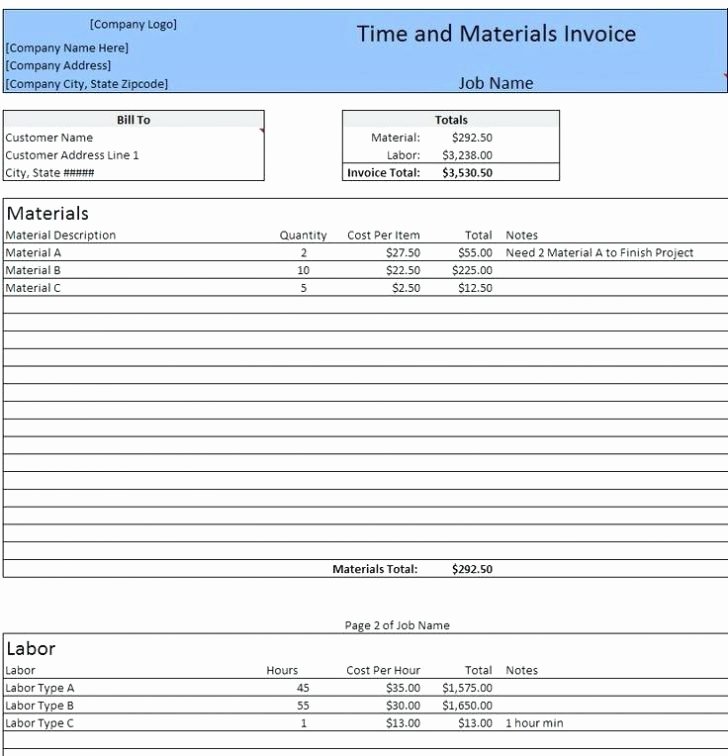 Time and Materials Template Beautiful Time and Material Invoice Template Time and Material