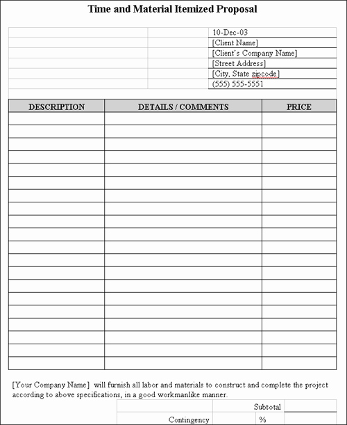 Time and Materials Template Beautiful Time Material Itemized Proposal 2