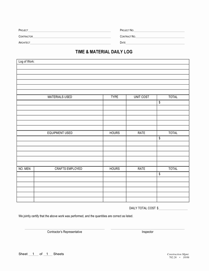 Time and Materials Template New Time and Material Daily Log In Word and Pdf formats