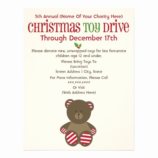 Toy Drive Flyer Template Elegant Christmas toy Drive Striped Bear Flyer