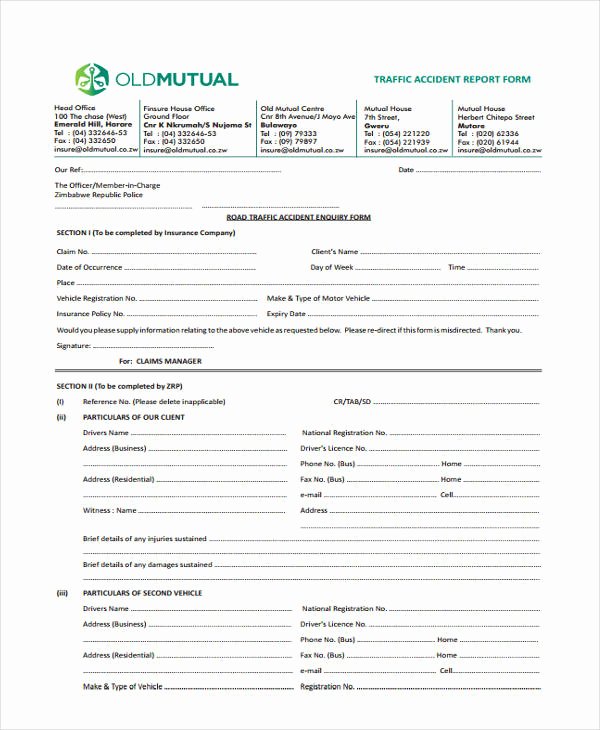 Traffic Accident form Inspirational 28 Sample Accident Report forms
