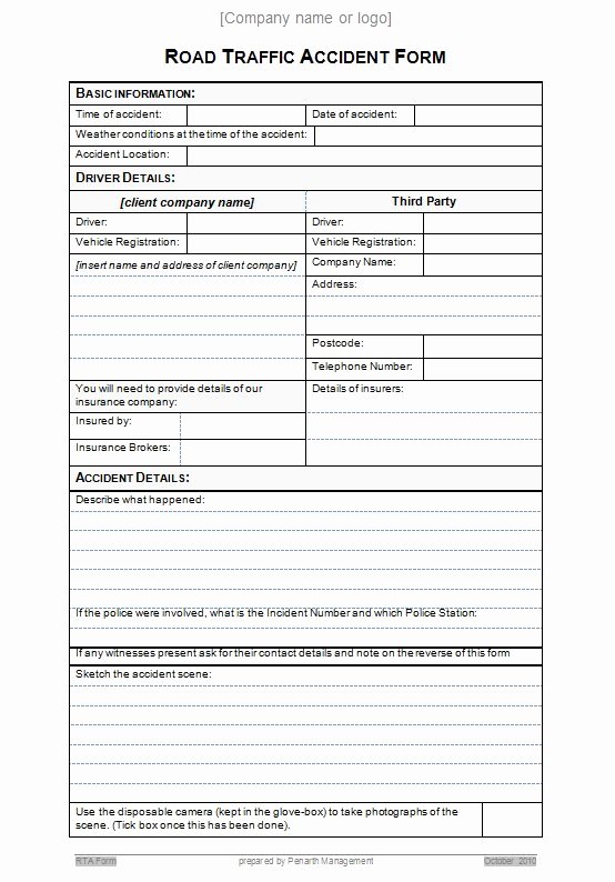 Traffic Accident form New Resources Penarth Management Limited