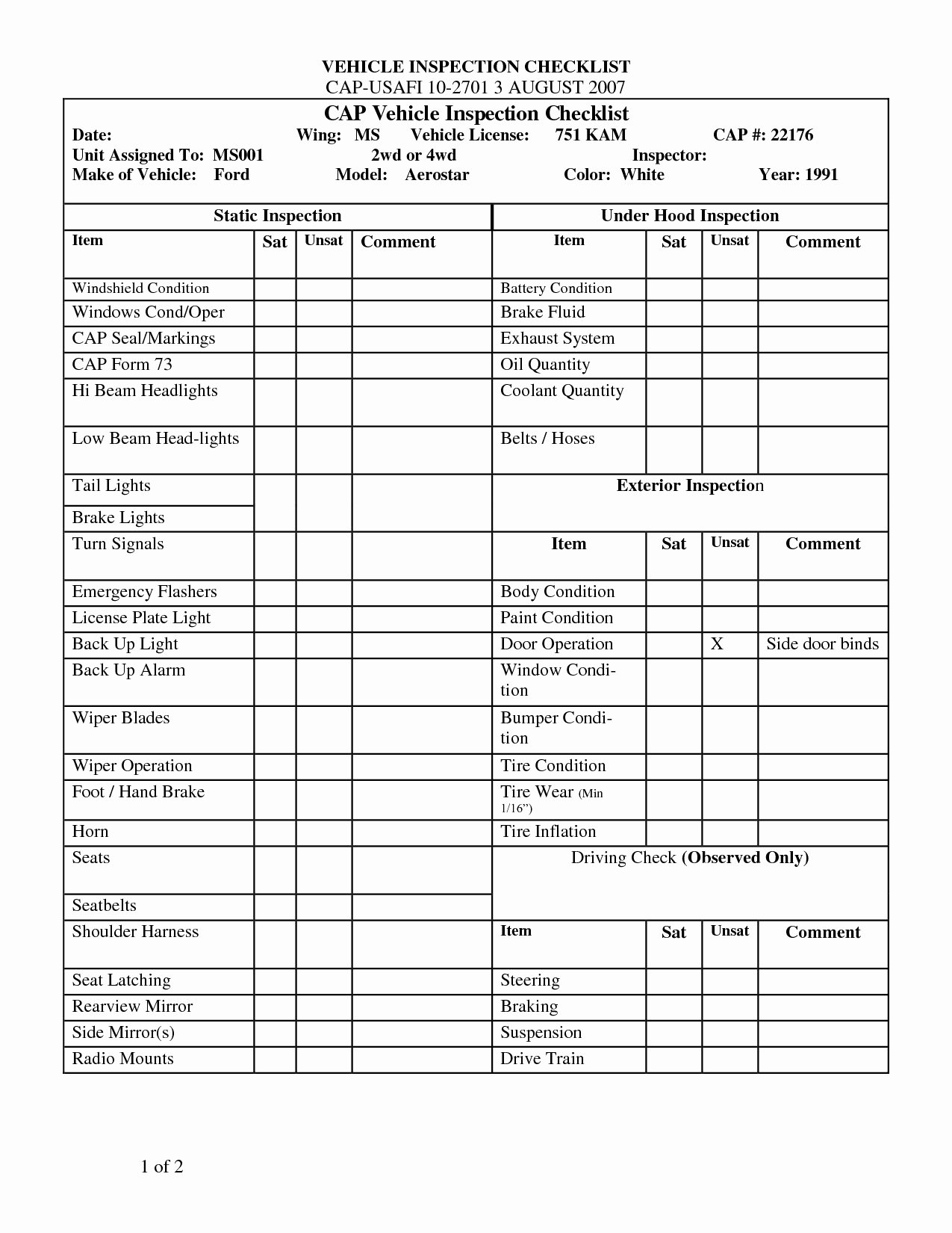 Trailer Inspection form Template Luxury Semi Truck Maintenance Checklist Lovable Trailer