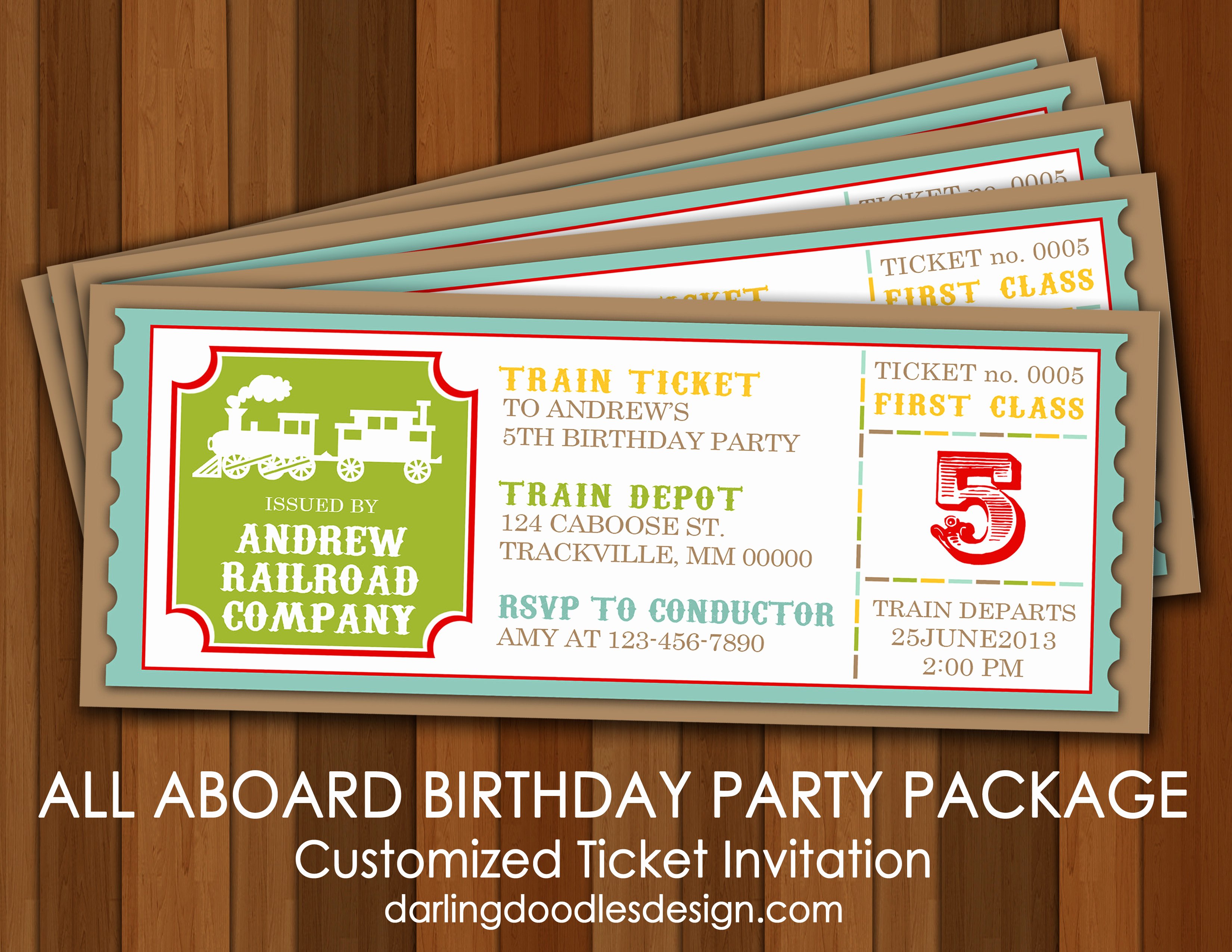 Train Ticket Birthday Invitation Beautiful All Aboard the Party Train Darling Doodles