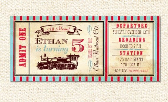 Train Ticket Birthday Invitation Lovely Train Ticket Invitations Train Birthday Invitations