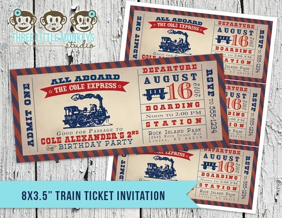 Train Ticket Birthday Invitation Unique Vintage Train Ticket Invitation &amp; Matching Thank You Note