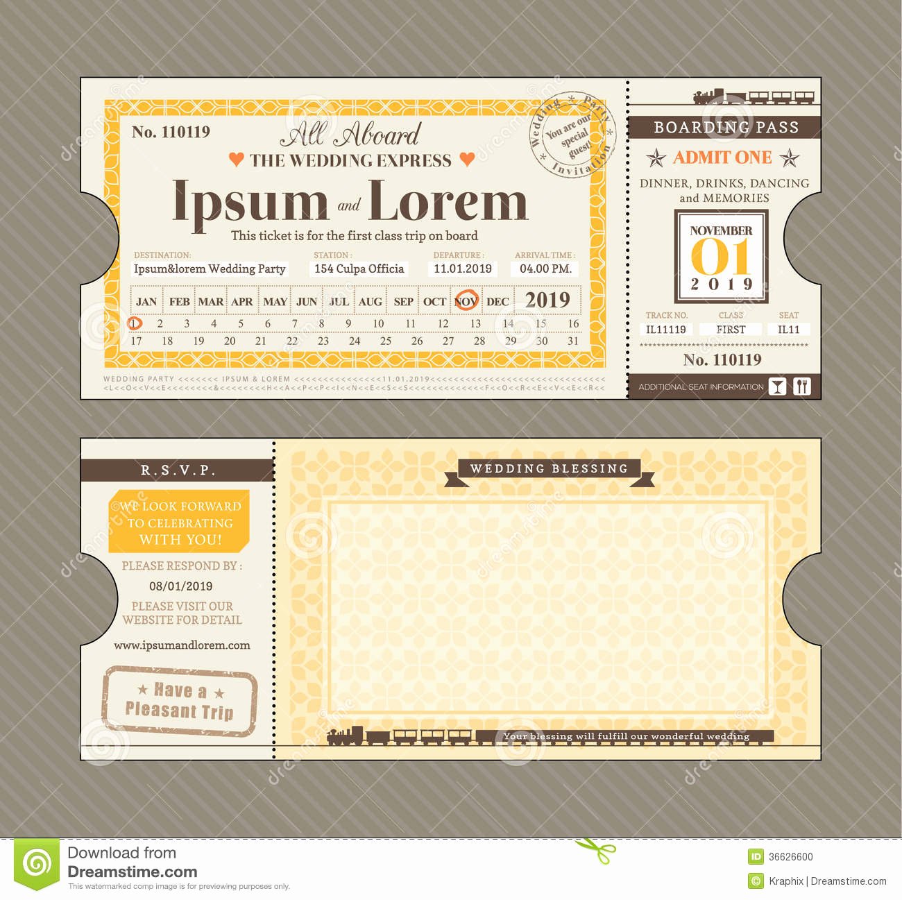 Train Ticket Template Lovely Vector Train Ticket Wedding Invitation Design Template