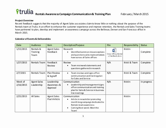 Training and Development Plan Example Fresh Example Munication &amp; Training Plan