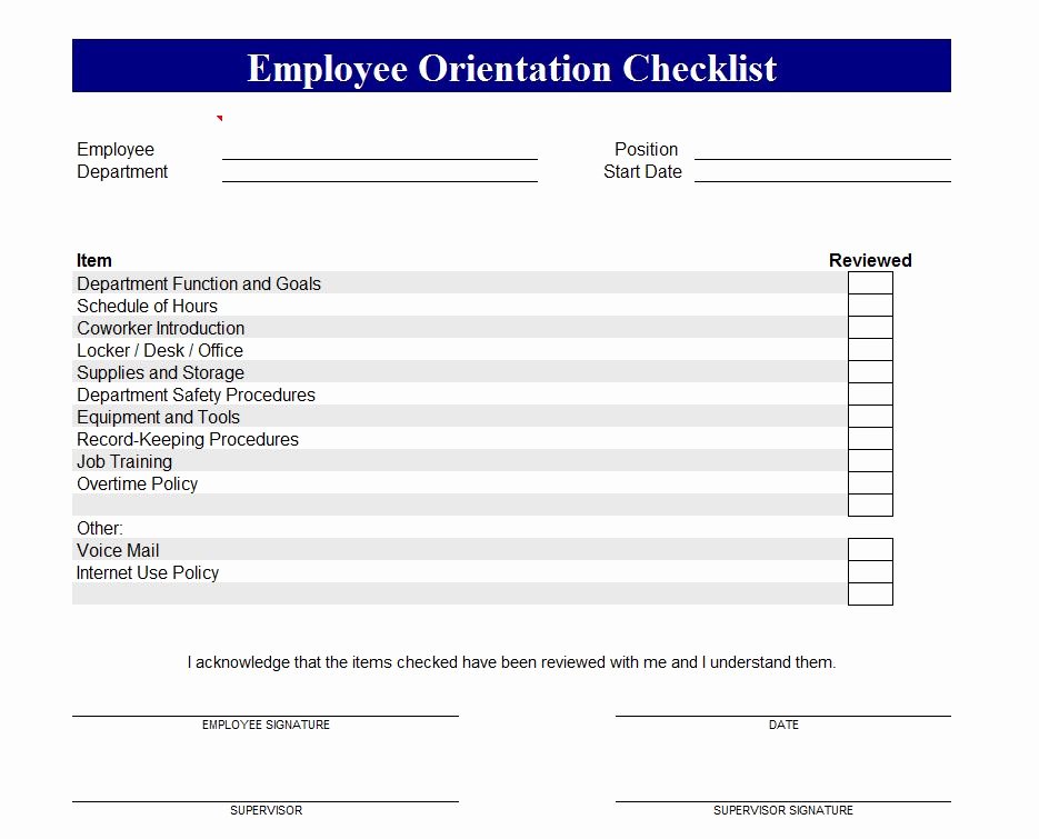 Training Checklist Template Excel Fresh Employee orientation Checklist