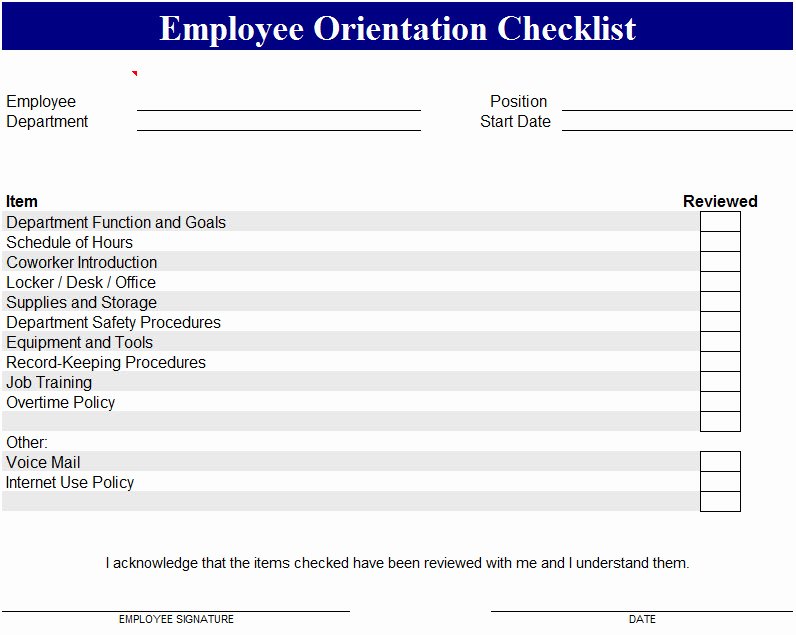 Training Checklist Template Excel Fresh Employee orientation Checklist