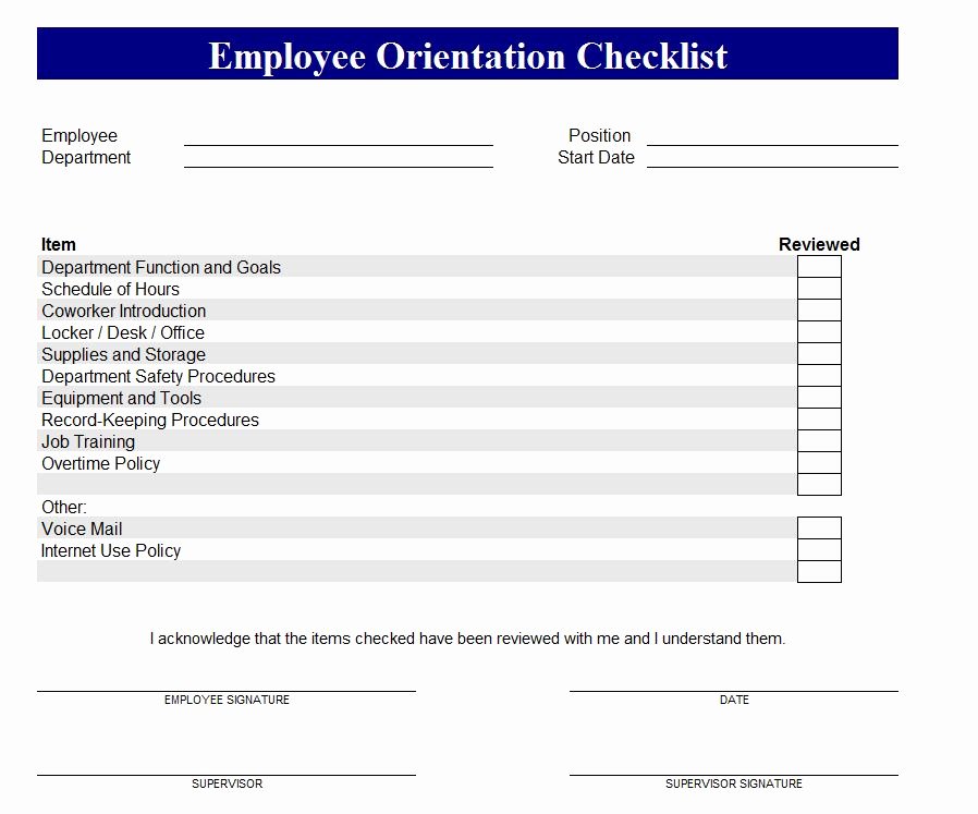 Training Checklist Template Excel New New Employee orientation Checklist