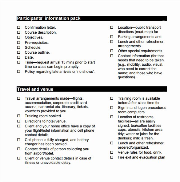 Training Checklist Template Excel New Sample Training Checklist 11 Example format