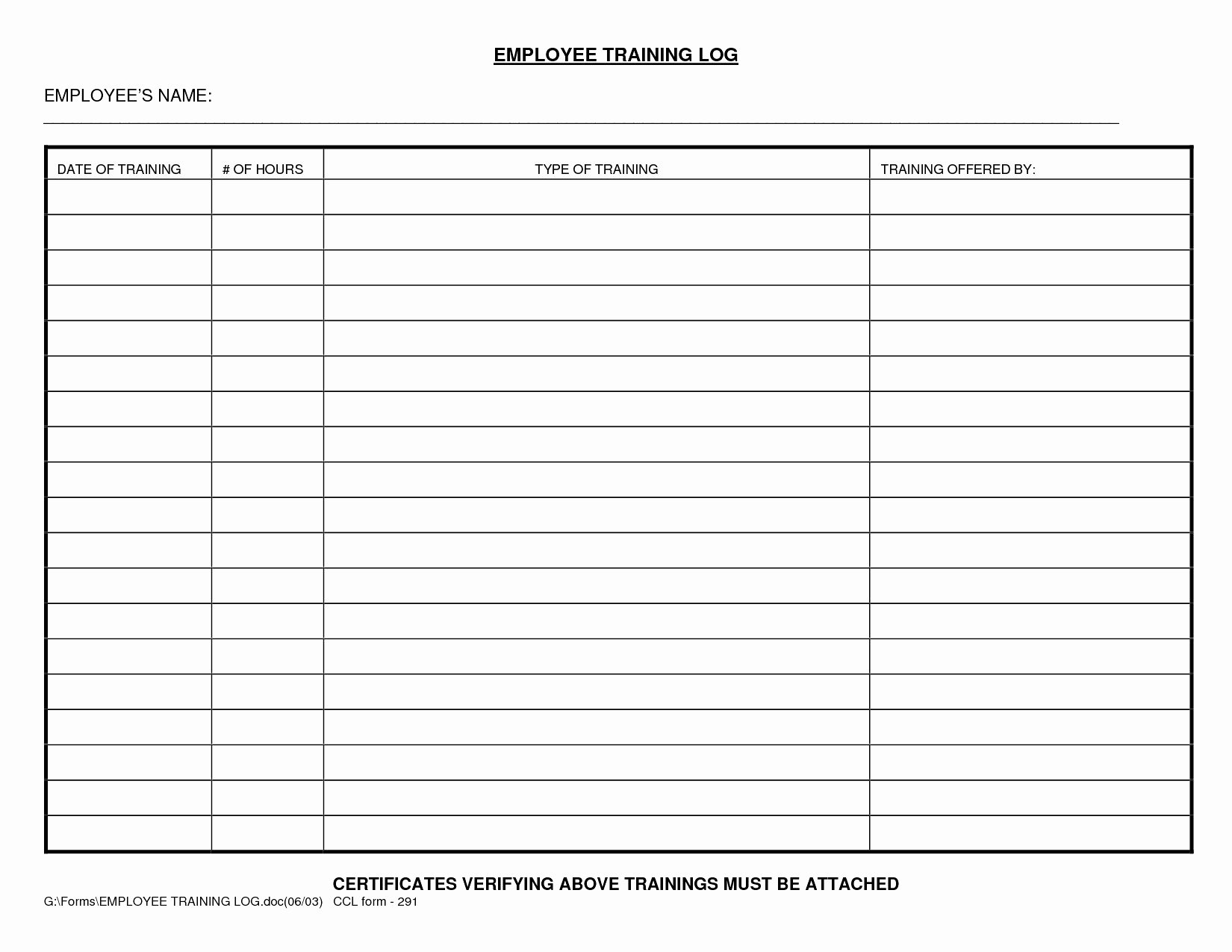 Training Log Template Unique Employee Training Log Template Excel