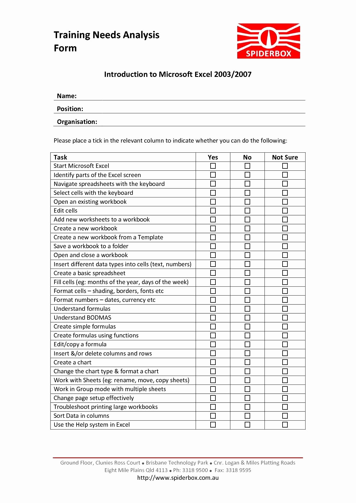 Training Needs Survey Awesome Training Needs Analysis Template Excel