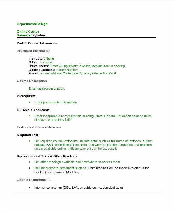 Training Outline Template Word Inspirational Syllabus Template 7 Free Word Documents Download