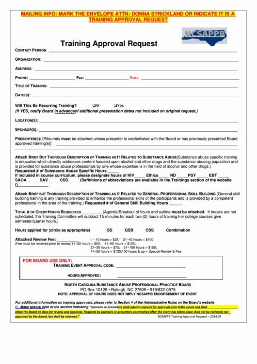 Training Request form Template Luxury Fillable Ncsappb Training Approval Request form Printable