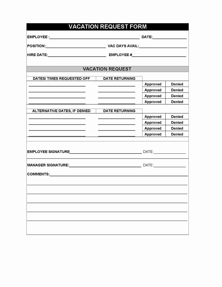Training Request form Template New Restaurant Employee Vacation Request form