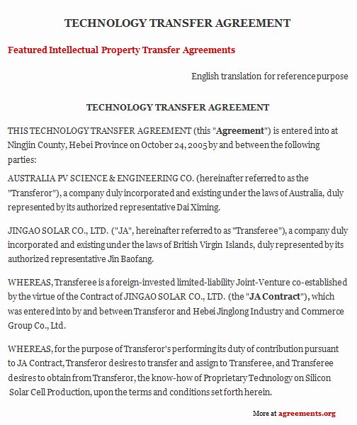 Transfer Of Business Ownership Agreement Template Beautiful Technology Transfer Agreement Sample Technology Transfer