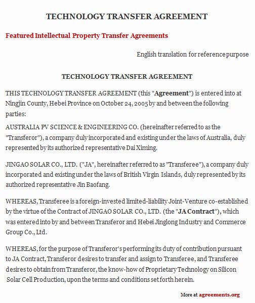 Transfer Of Business Ownership Agreement Template Beautiful Technology Transfer Agreement Sample Technology Transfer