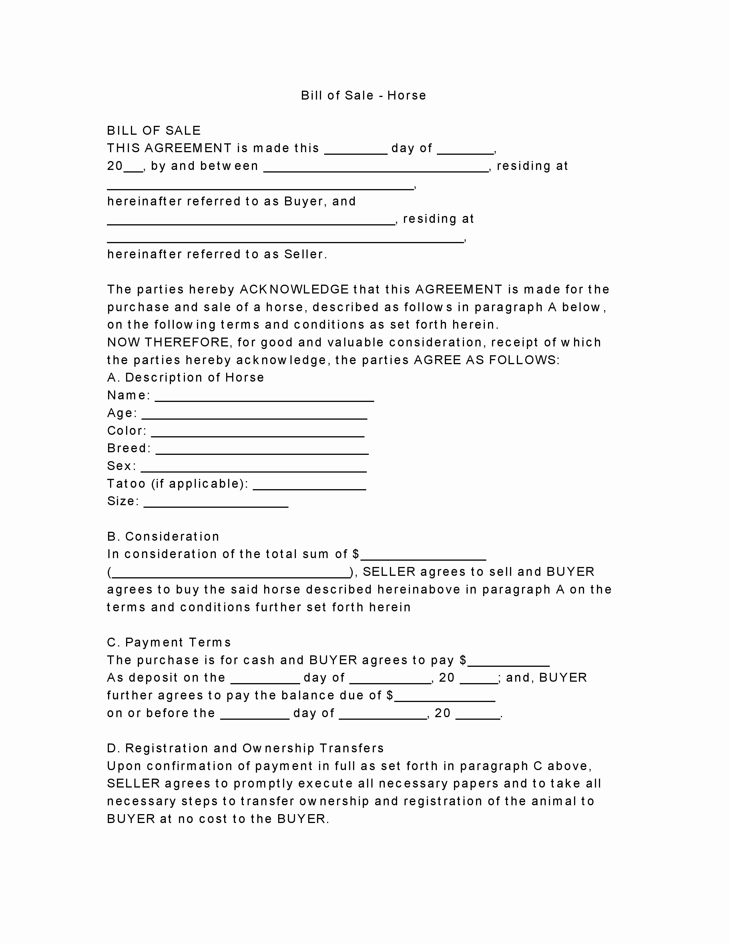 Transfer Of Business Ownership Agreement Template Inspirational Free Horse Bill Of Sale form Pdf Word