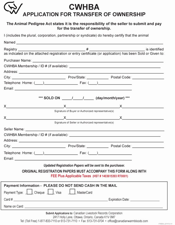 Transfer Of Ownership Agreement Template Elegant Cwhba Transfer Ownership
