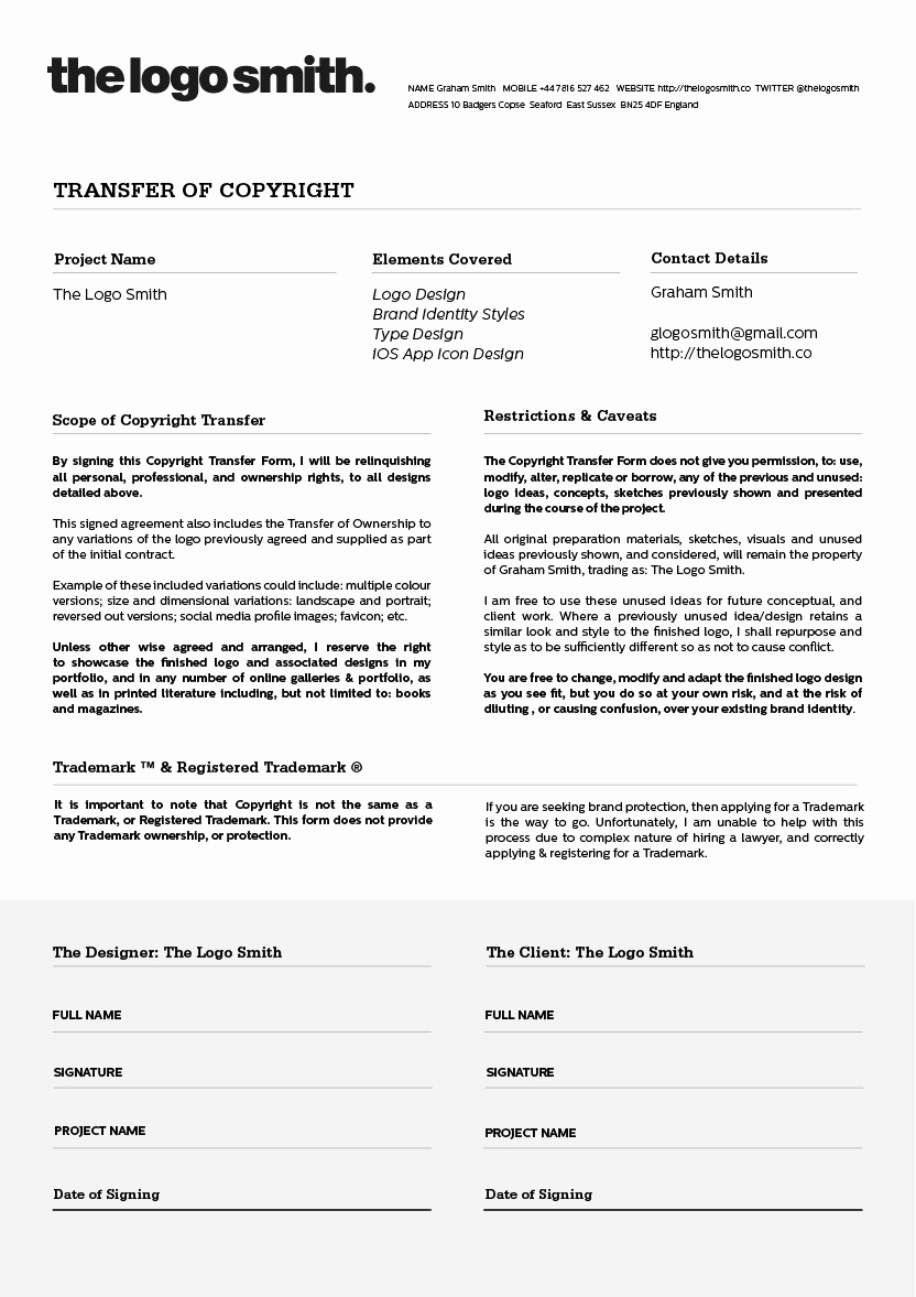 Transfer Of Ownership Agreement Template Inspirational Logo Design Copyright Transfer form Template for Download