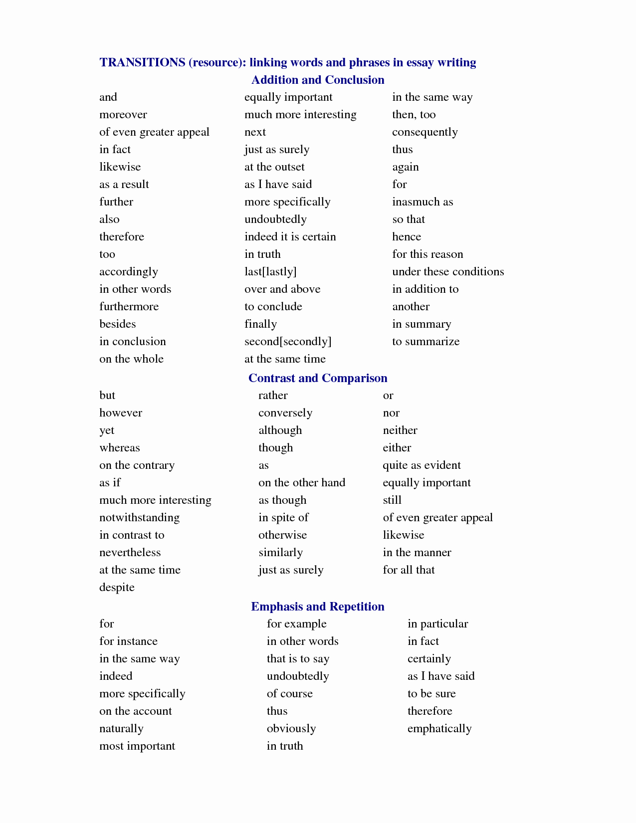 Transition Words for Papers Beautiful Good Transition Words for Essays Transitional Key