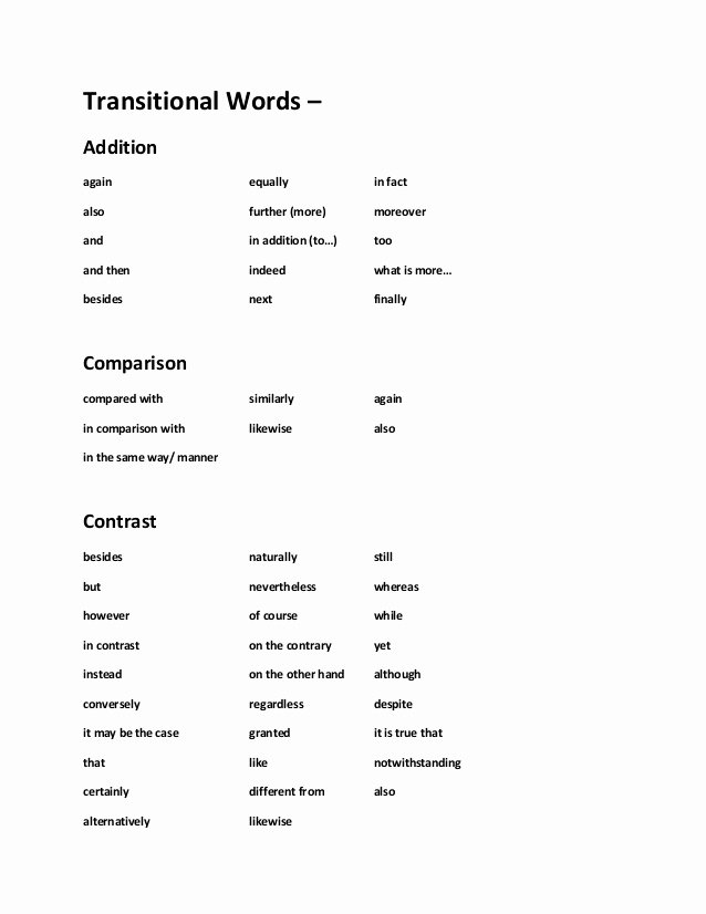 Transition Words for Papers Elegant Transitional Words