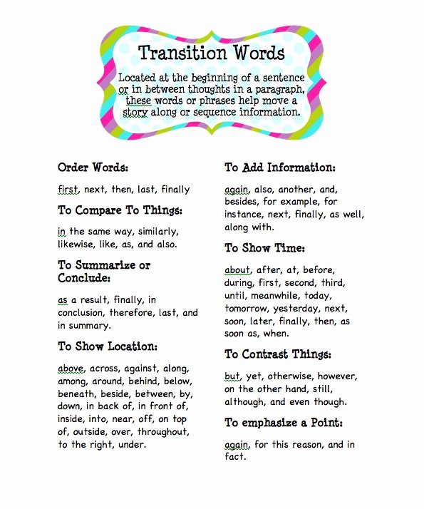 Transition Words for Papers Unique Live and Learn Deep