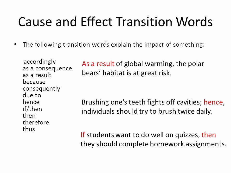 Transitions for Cause and Effect New Good Transition Words for Cause and Effect Essays for