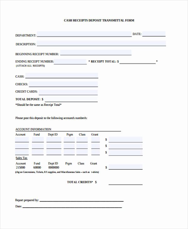 Transmittal form Sample Awesome 10 Cash Receipt form Sample Free Sample Example format