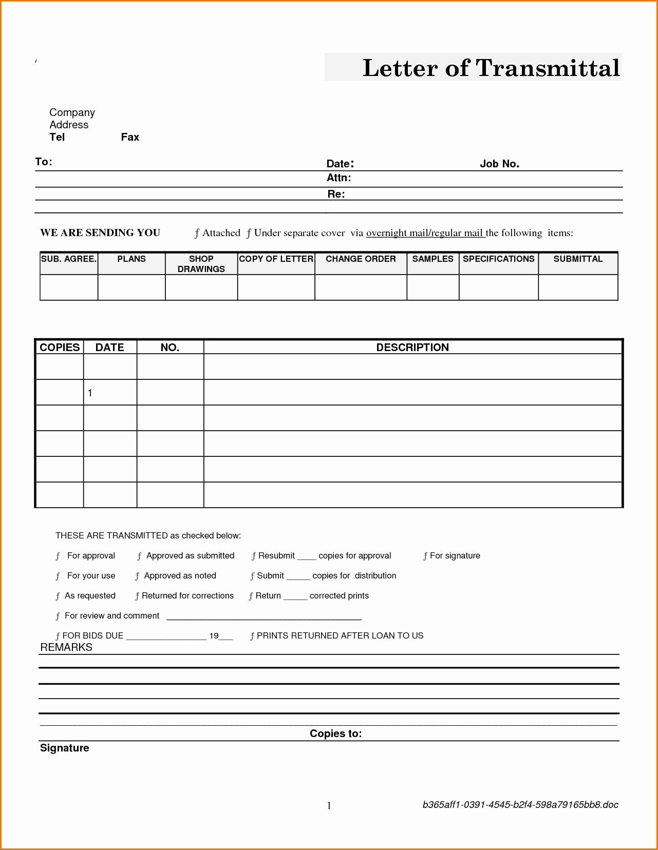 Transmittal Form Template