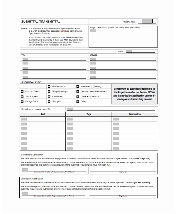 Transmittal form Sample Elegant 8 Sample Submittal Transmittal forms Pdf Word