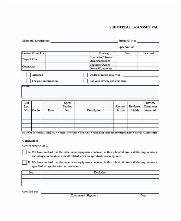 Transmittal form Sample Inspirational 8 Sample Submittal Transmittal forms Pdf Word