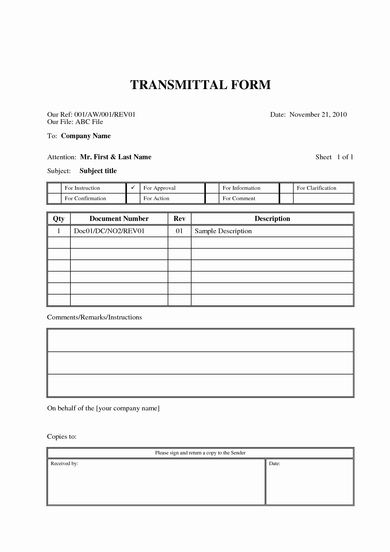 Transmittal form Sample Lovely Document Transmittal format Pertamini