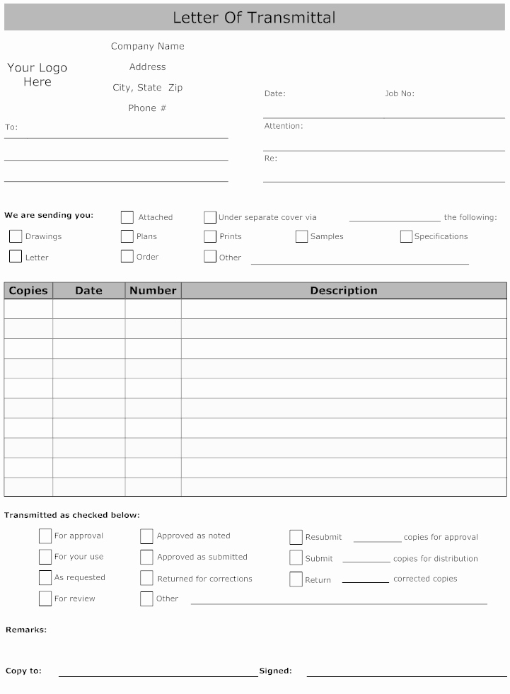 Transmittal form Templates Fresh Example Image Letter Of Transmittal form