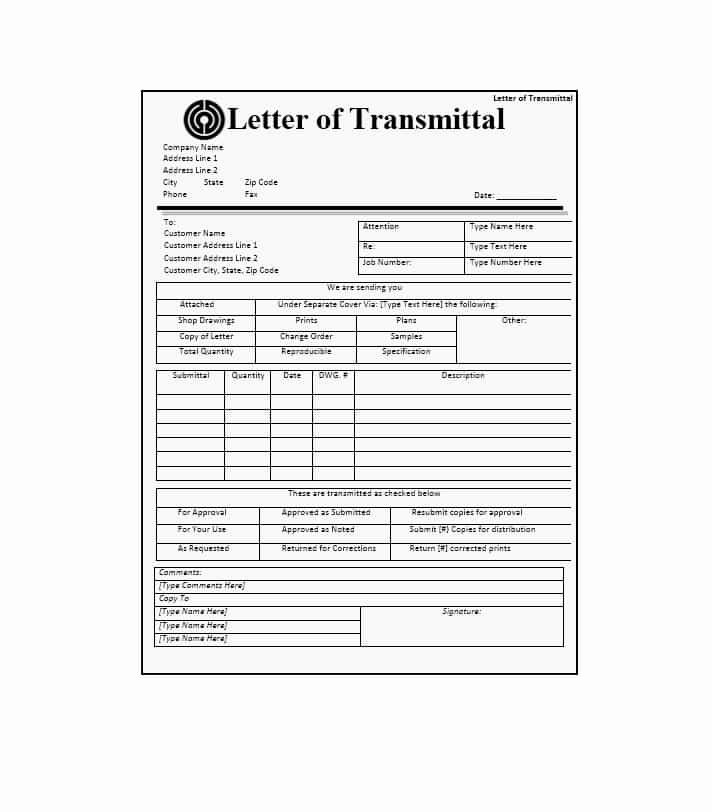 Transmittal form Templates New Letter Of Transmittal 40 Great Examples &amp; Templates