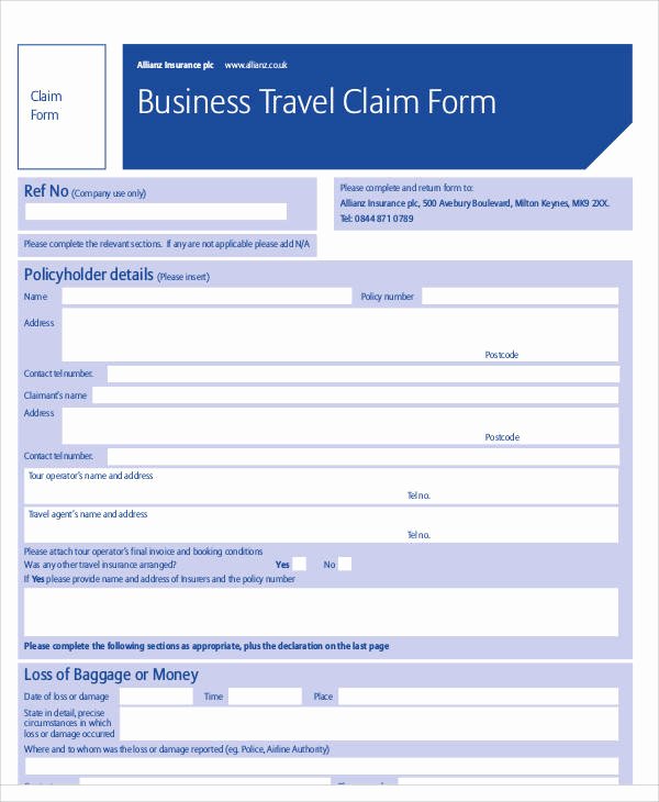 Travel Claim form Elegant 42 Sample Claim forms In Pdf
