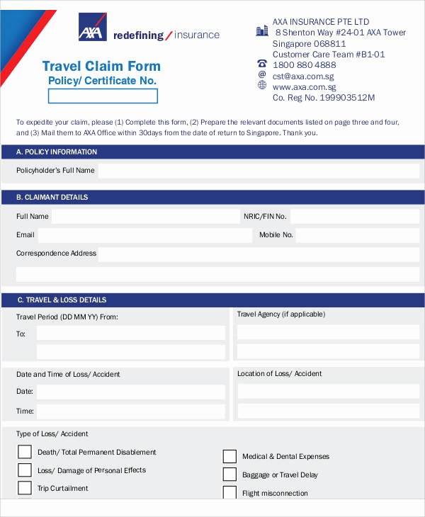 Travel Claim form Luxury 47 Free Claim forms