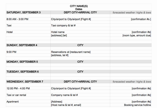 Travel Itinerary Template Word 2010 Best Of Travel Itinerary Maker