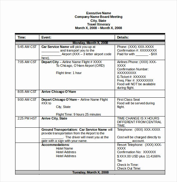 Travel Itinerary Template Word 2010 Elegant Itinerary Template – 15 Free Word Excel Pdf Documents