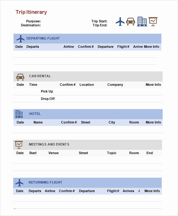 Travel Itinerary Template Word 2010 Elegant Trip Itinerary Template 6 Download Free Documents In