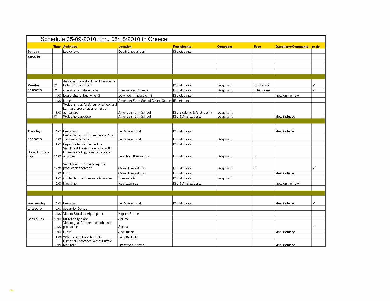 Travel Itinerary Template Word 2010 Fresh Free Itinerary Templates Smartsheet Excel Template Travel