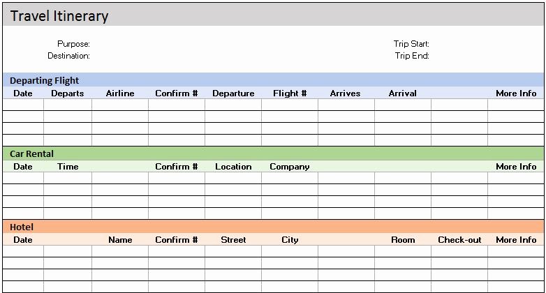 Travel Itinerary Template Word 2010 New Free Accounting Templates In Excel